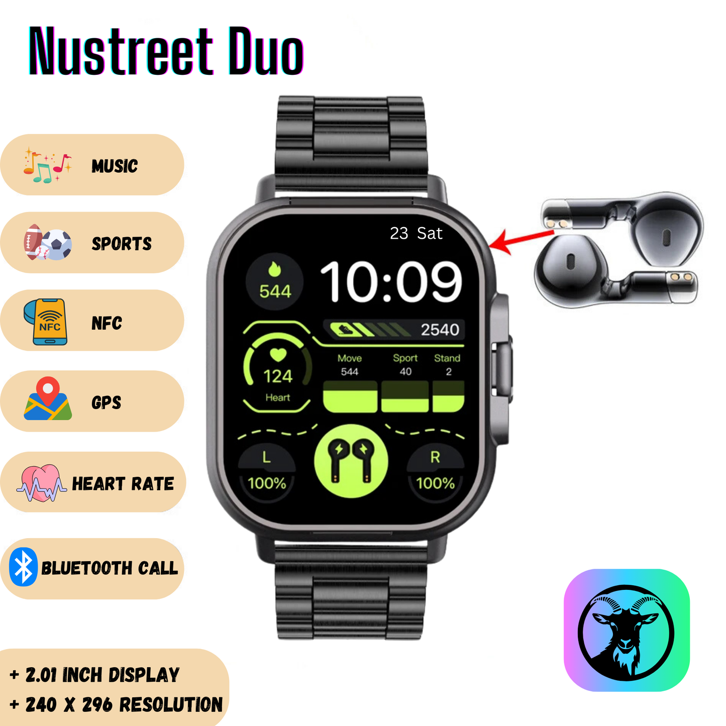 Reloj inteligente con auriculares Nustreet Duo