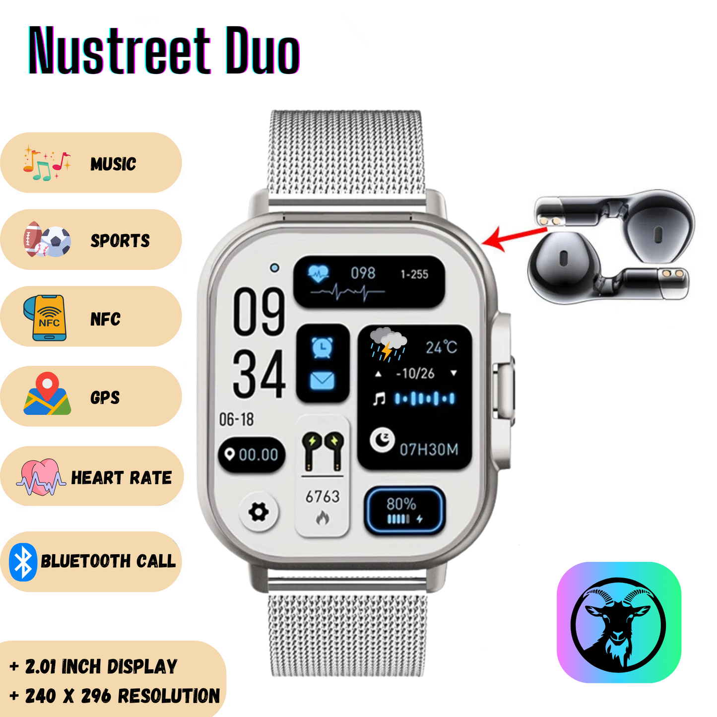 Reloj inteligente con auriculares Nustreet Duo