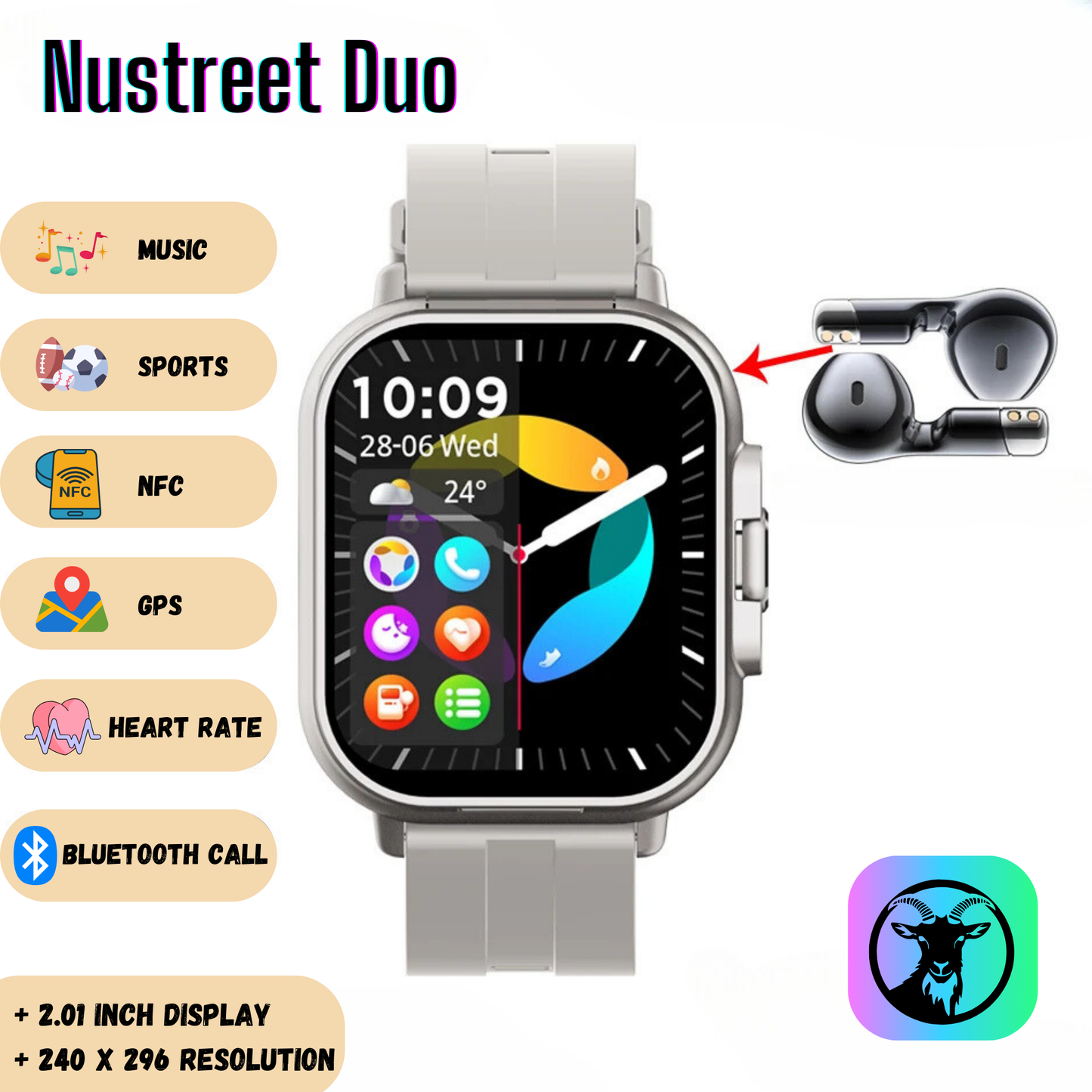 Reloj inteligente con auriculares Nustreet Duo